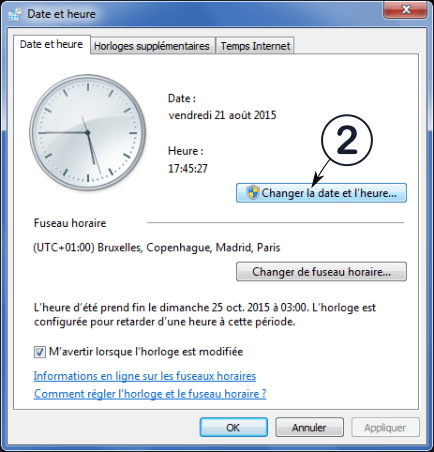 Windows - ajuster la date et l'heure 2