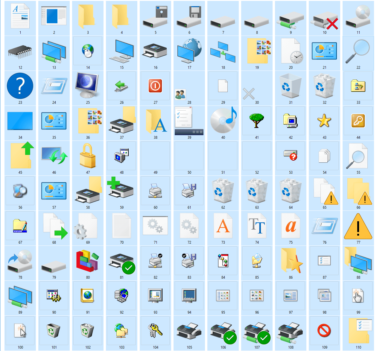 Windows 10 icons of shell32.dll (1/3)