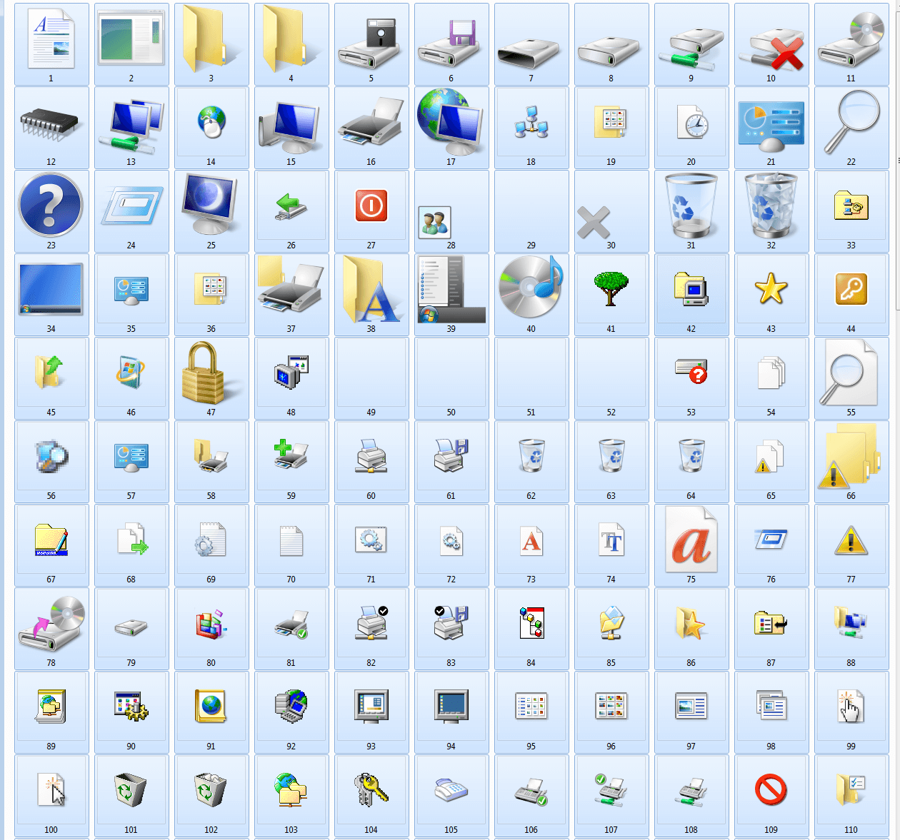 Windows 7 icons of shell32.dll (1/3)