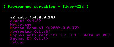 Capture d'écran - Menu Désinfection