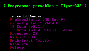 Capture d'écran - Menu Utilitaires